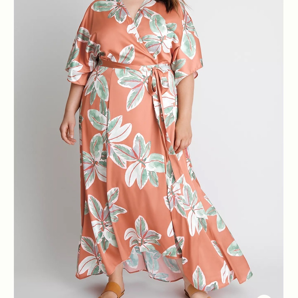 NWT ANTHROPOLOGIE Bali Orange Floral Wrap Dress Sz 3X